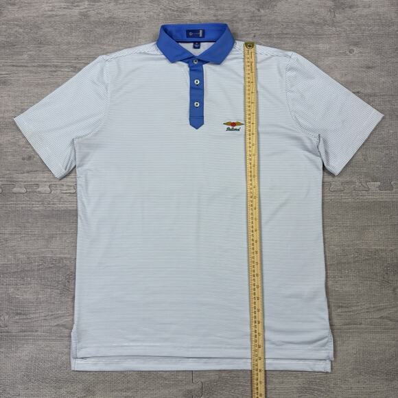 Stitch Golf Polo Shirt Mens M Blue Striped Baltusrol Logo Performance Preppy EUC - Picture 4 of 13